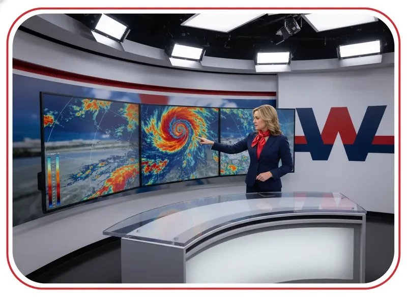 Meteorologist analyzing doppler radar weather map at the WYNC weather desk