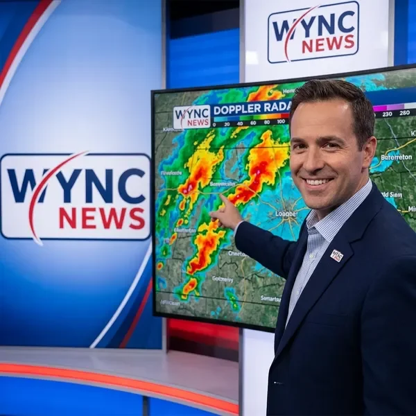 WYNC meteorologist analyzing Doppler radar weather map