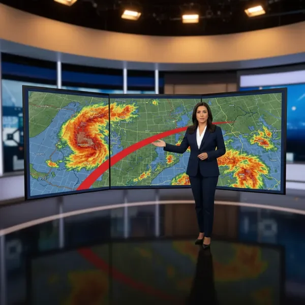 Meteorologist interpreting local doppler radar weather data